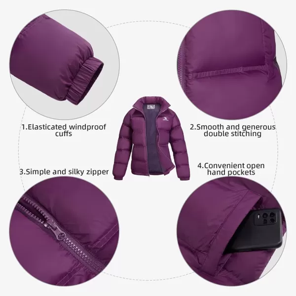 CAMEL CROWN Womens Warm Down Jacket Oversized Lightweight Cotton Down Coat Warm Winter Coats Zip Insulated Puffer JacketDark Purple