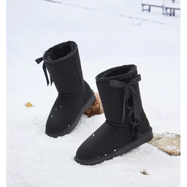 CAMEL CROWN Womens Warm Fur Snow Boots Slip On Winter Boots Classic Short Boot Cute Mid Calf Bootie for OutdoorBlack