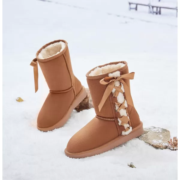 CAMEL CROWN Womens Warm Fur Snow Boots Slip On Winter Boots Classic Short Boot Cute Mid Calf Bootie for OutdoorCamel