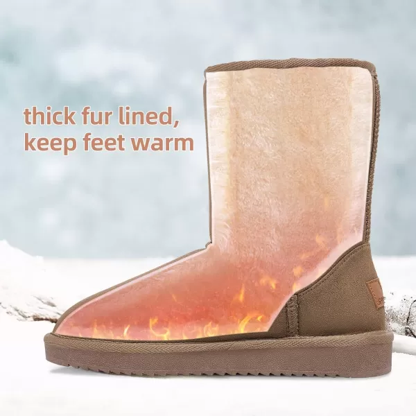 CAMEL CROWN Womens Warm Fur Snow Boots Slip On Winter Boots Classic Short Boot Cute Mid Calf Bootie for OutdoorCoffee