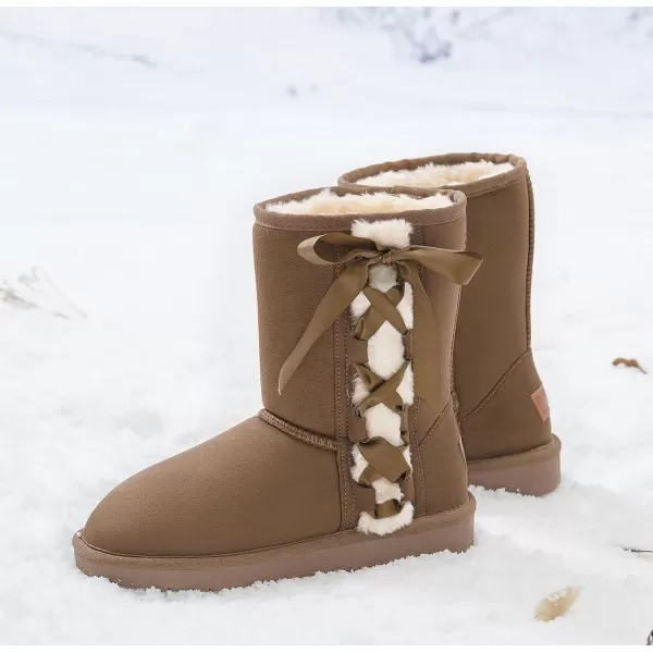 CAMEL CROWN Womens Warm Fur Snow Boots Slip On Winter Boots Classic Short Boot Cute Mid Calf Bootie for OutdoorCoffee