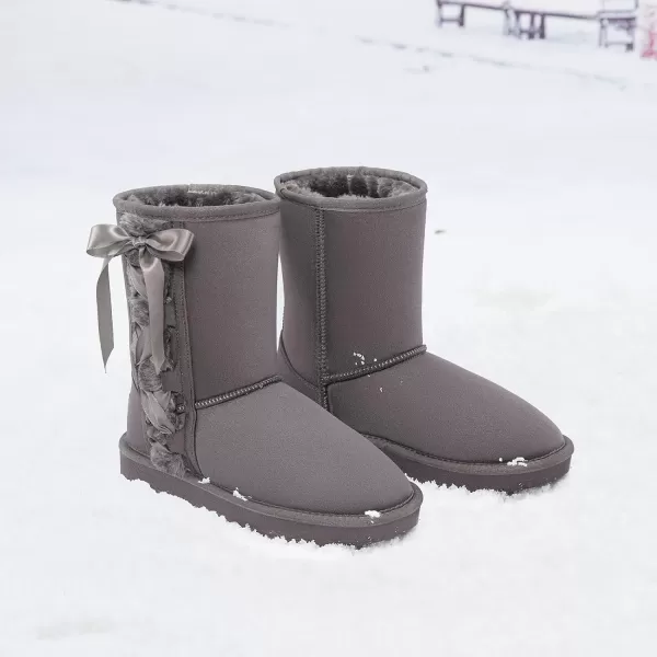 CAMEL CROWN Womens Warm Fur Snow Boots Slip On Winter Boots Classic Short Boot Cute Mid Calf Bootie for OutdoorGrey