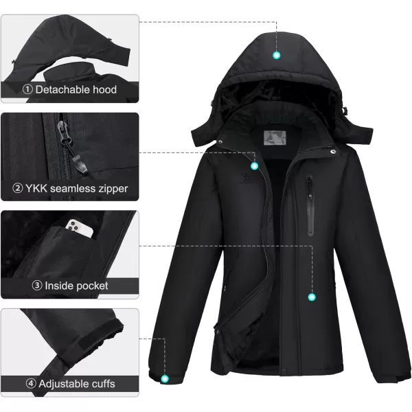CAMEL CROWN Womens Warm Winter Ski Jackets Waterproof Snow Coat with Hood Mountain Windproof Rain JacketBlack