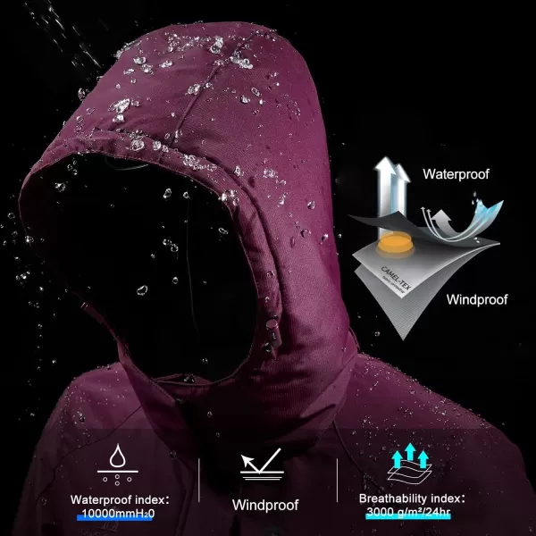 CAMEL CROWN Womens Warm Winter Ski Jackets Waterproof Snow Coat with Hood Mountain Windproof Rain JacketDark Purple