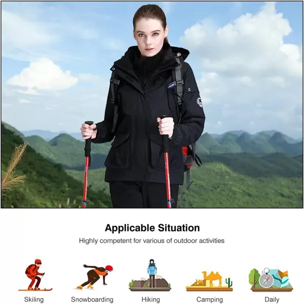 CAMEL CROWN Womens Waterproof Ski Jacket 3in1 Windbreaker Winter Coat Fleece Inner for Rain Snow Outdoor HikingBlack