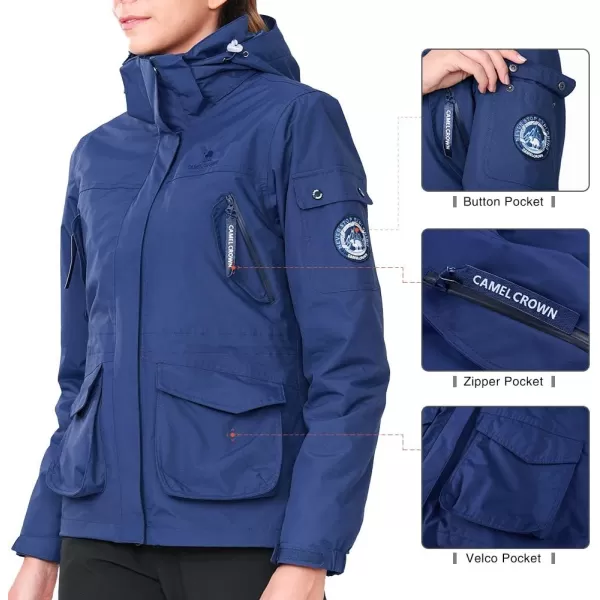 CAMEL CROWN Womens Waterproof Ski Jacket 3in1 Windbreaker Winter Coat Fleece Inner for Rain Snow Outdoor HikingDark Blue415020