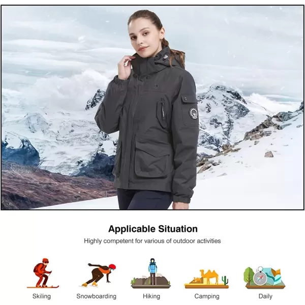 CAMEL CROWN Womens Waterproof Ski Jacket 3in1 Windbreaker Winter Coat Fleece Inner for Rain Snow Outdoor HikingDark Grey415020