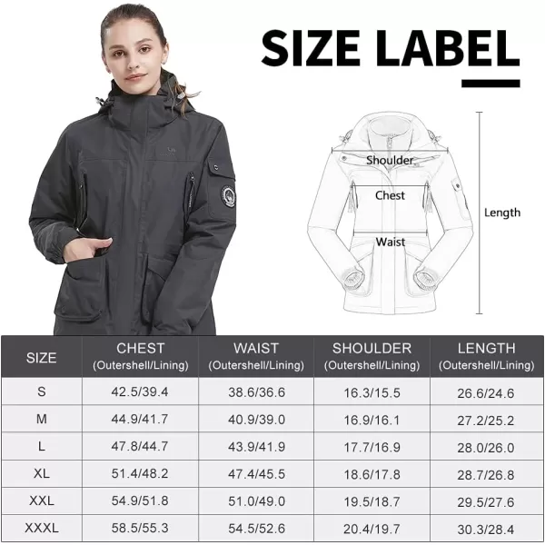 CAMEL CROWN Womens Waterproof Ski Jacket 3in1 Windbreaker Winter Coat Fleece Inner for Rain Snow Outdoor HikingDark Grey415020