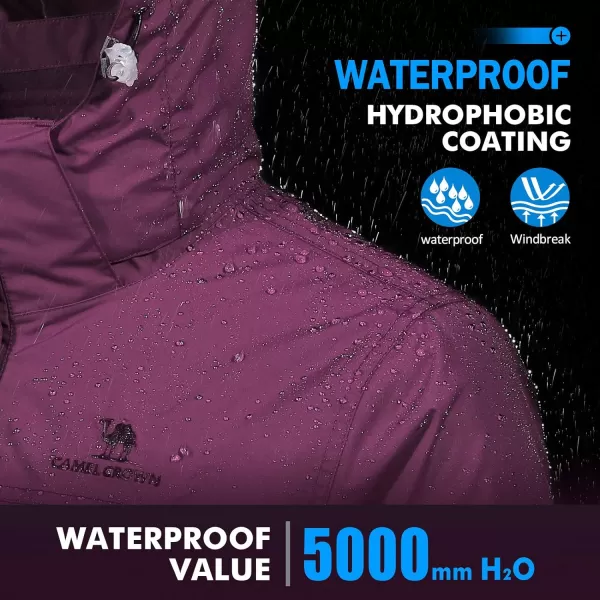 CAMEL CROWN Womens Waterproof Ski Jacket 3in1 Windbreaker Winter Coat Fleece Inner for Rain Snow Outdoor HikingDeep Purple415020
