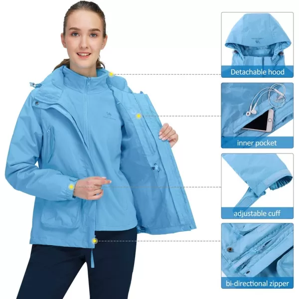 CAMEL CROWN Womens Waterproof Ski Jacket 3in1 Windbreaker Winter Coat Fleece Inner for Rain Snow Outdoor HikingLight Blue415020