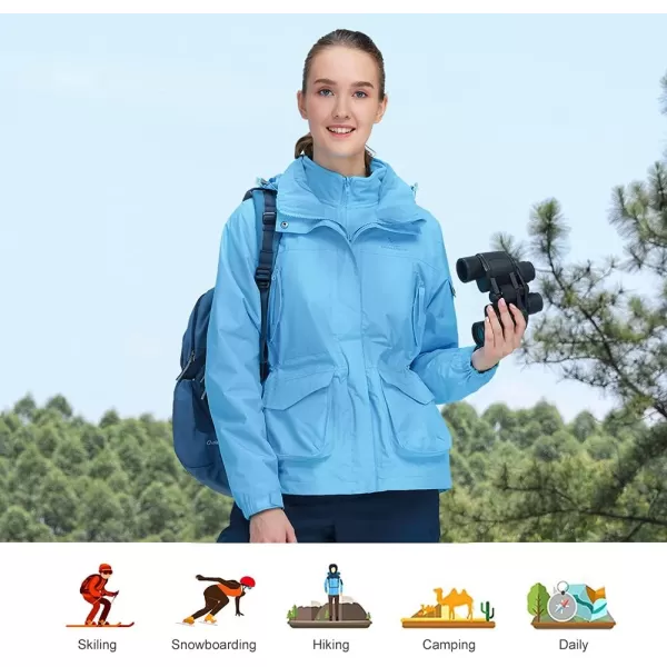 CAMEL CROWN Womens Waterproof Ski Jacket 3in1 Windbreaker Winter Coat Fleece Inner for Rain Snow Outdoor HikingLight Blue415020