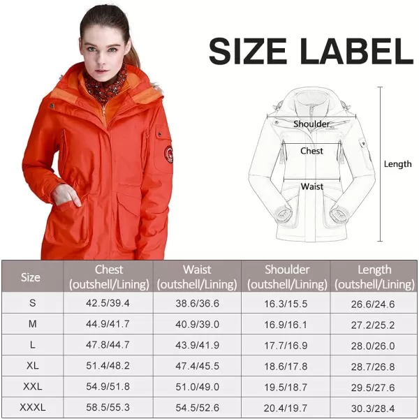 CAMEL CROWN Womens Waterproof Ski Jacket 3in1 Windbreaker Winter Coat Fleece Inner for Rain Snow Outdoor HikingOrange415020