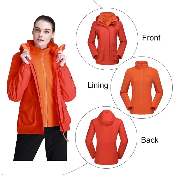 CAMEL CROWN Womens Waterproof Ski Jacket 3in1 Windbreaker Winter Coat Fleece Inner for Rain Snow Outdoor HikingOrange415020