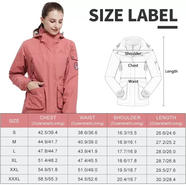 CAMEL CROWN Womens Waterproof Ski Jacket 3in1 Windbreaker Winter Coat Fleece Inner for Rain Snow Outdoor HikingPink415020