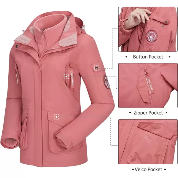 CAMEL CROWN Womens Waterproof Ski Jacket 3in1 Windbreaker Winter Coat Fleece Inner for Rain Snow Outdoor HikingPink415020