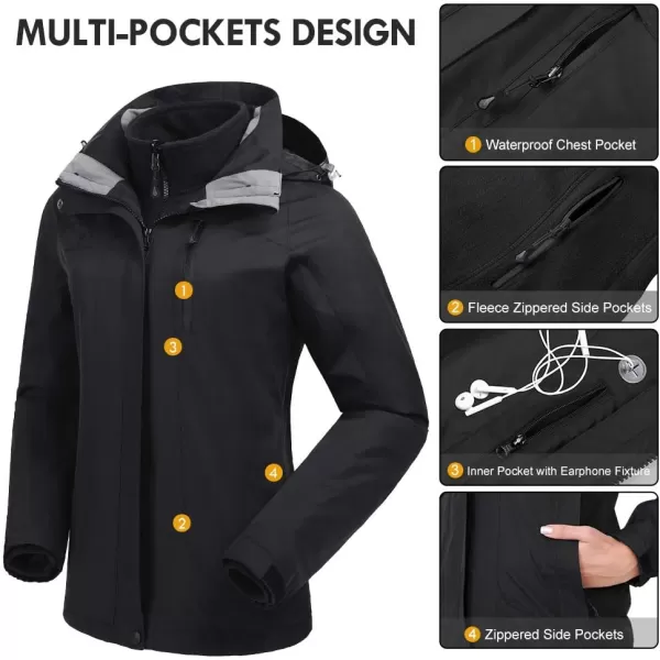 CAMEL CROWN Womens Waterproof Ski Jacket Winter Coat Windbreaker Fleece Inner Detachable Hood Snow Hiking OutdoorBlack 2020