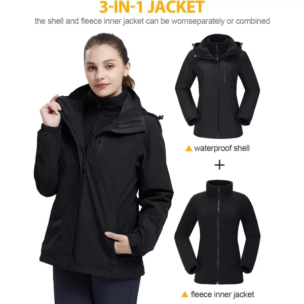 CAMEL CROWN Womens Waterproof Ski Jacket Winter Coat Windbreaker Fleece Inner Detachable Hood Snow Hiking OutdoorBlack109