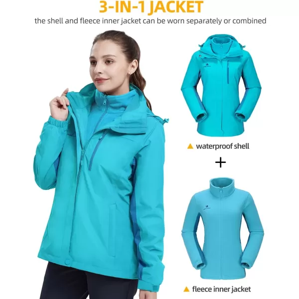 CAMEL CROWN Womens Waterproof Ski Jacket Winter Coat Windbreaker Fleece Inner Detachable Hood Snow Hiking OutdoorBlue109