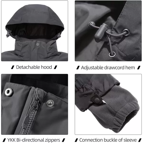 CAMEL CROWN Womens Waterproof Ski Jacket Winter Coat Windbreaker Fleece Inner Detachable Hood Snow Hiking OutdoorDark Grey109