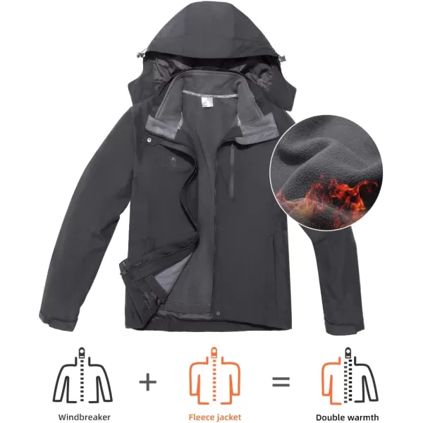 CAMEL CROWN Womens Waterproof Ski Jacket Winter Coat Windbreaker Fleece Inner Detachable Hood Snow Hiking OutdoorDark Grey109