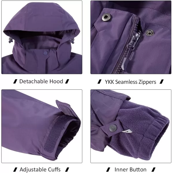 CAMEL CROWN Womens Waterproof Ski Jacket Winter Coat Windbreaker Fleece Inner Detachable Hood Snow Hiking OutdoorDark Purple109