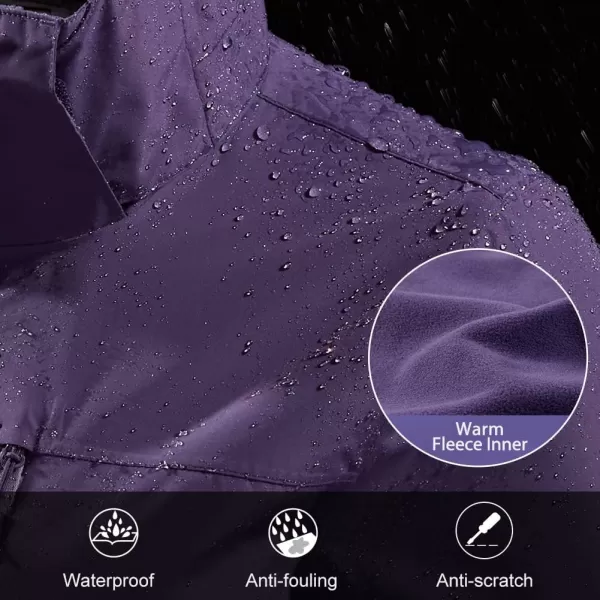 CAMEL CROWN Womens Waterproof Ski Jacket Winter Coat Windbreaker Fleece Inner Detachable Hood Snow Hiking OutdoorDark Purple109