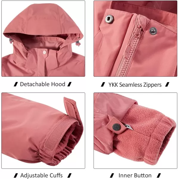 CAMEL CROWN Womens Waterproof Ski Jacket Winter Coat Windbreaker Fleece Inner Detachable Hood Snow Hiking OutdoorPink109