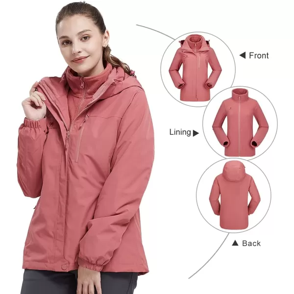 CAMEL CROWN Womens Waterproof Ski Jacket Winter Coat Windbreaker Fleece Inner Detachable Hood Snow Hiking OutdoorPink109