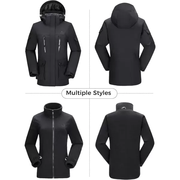 CAMEL CROWN Womens Waterproof Ski Jackets 3 in 1 Snowboard Jackets Hooded Winter Coats Fleece Windbreaker Warm Snow JacketsBlack