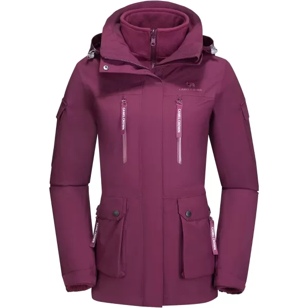 CAMEL CROWN Womens Waterproof Ski Jackets 3 in 1 Snowboard Jackets Hooded Winter Coats Fleece Windbreaker Warm Snow JacketsPurple