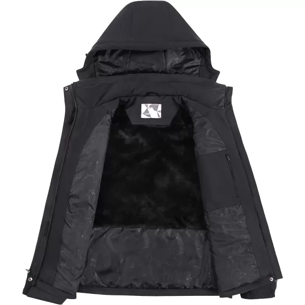 CAMEL CROWN Womens Waterproof Ski Snow Jacket Winter Coat with Warm Thickened Fleece Mountain Hooded Jacket WindbreakerBlack