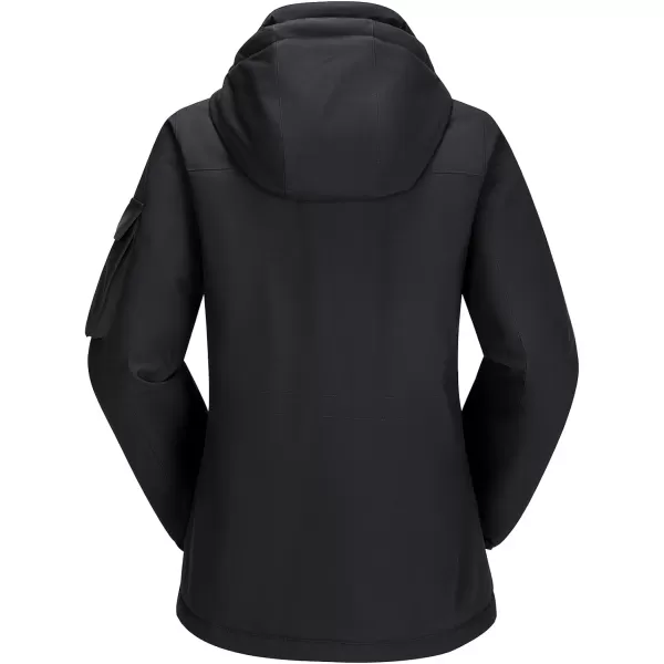 CAMEL CROWN Womens Waterproof Ski Snow Jacket Winter Coat with Warm Thickened Fleece Mountain Hooded Jacket WindbreakerBlack