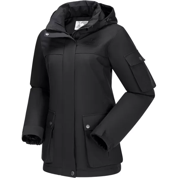 CAMEL CROWN Womens Waterproof Ski Snow Jacket Winter Coat with Warm Thickened Fleece Mountain Hooded Jacket WindbreakerBlack