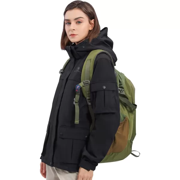 CAMEL CROWN Womens Waterproof Ski Snow Jacket Winter Coat with Warm Thickened Fleece Mountain Hooded Jacket WindbreakerBlack