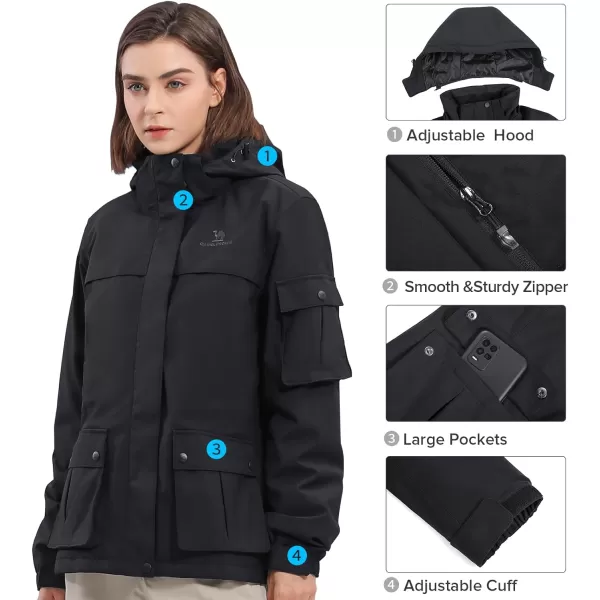 CAMEL CROWN Womens Waterproof Ski Snow Jacket Winter Coat with Warm Thickened Fleece Mountain Hooded Jacket WindbreakerBlack