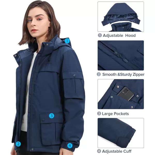 CAMEL CROWN Womens Waterproof Ski Snow Jacket Winter Coat with Warm Thickened Fleece Mountain Hooded Jacket WindbreakerDark Blue