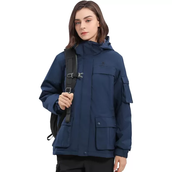 CAMEL CROWN Womens Waterproof Ski Snow Jacket Winter Coat with Warm Thickened Fleece Mountain Hooded Jacket WindbreakerDark Blue