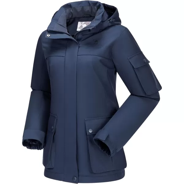 CAMEL CROWN Womens Waterproof Ski Snow Jacket Winter Coat with Warm Thickened Fleece Mountain Hooded Jacket WindbreakerDark Blue