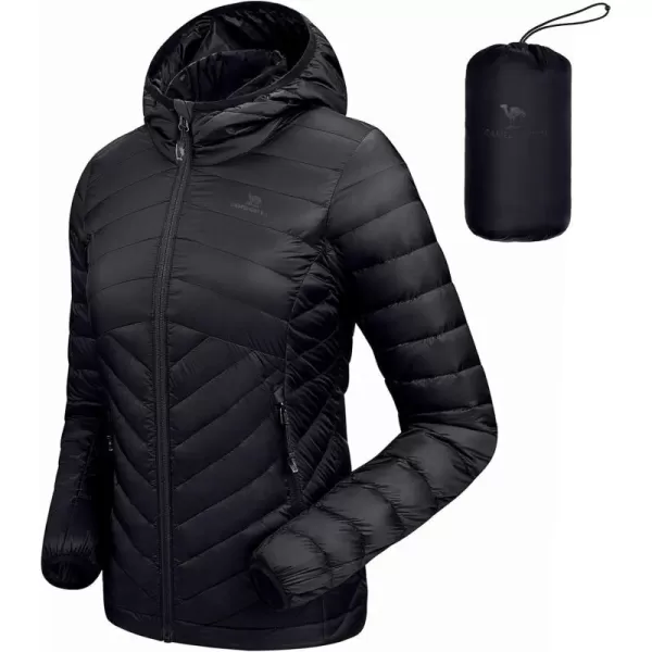 CAMEL CROWN Womens Lightweight Hooded Down Jacket Packable Puffer Insulated CoatsBlack