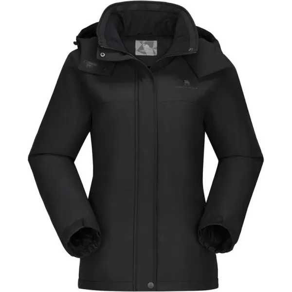 CAMEL CROWN Womens Ski Jacket Thicken Winter Snow Coat Warm Fleece Mountain Waterproof Female Jacket Hooded WindbreakerBlack