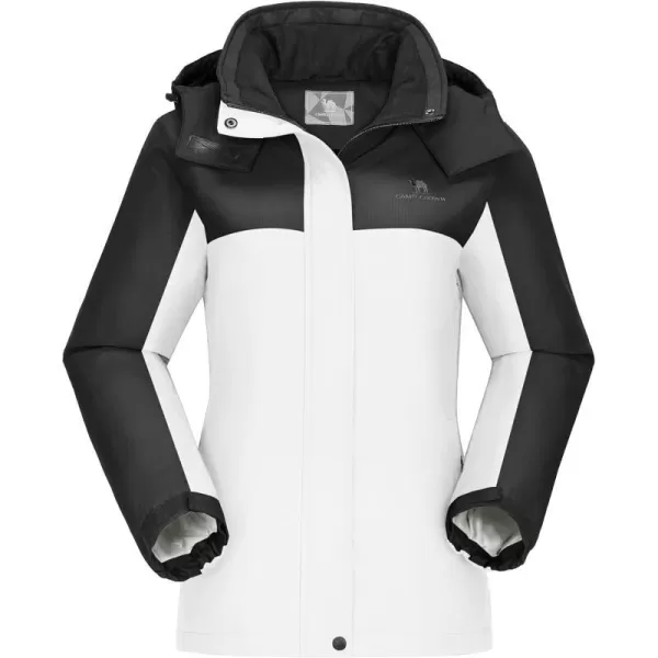 CAMEL CROWN Womens Ski Jacket Thicken Winter Snow Coat Warm Fleece Mountain Waterproof Female Jacket Hooded WindbreakerBlack White