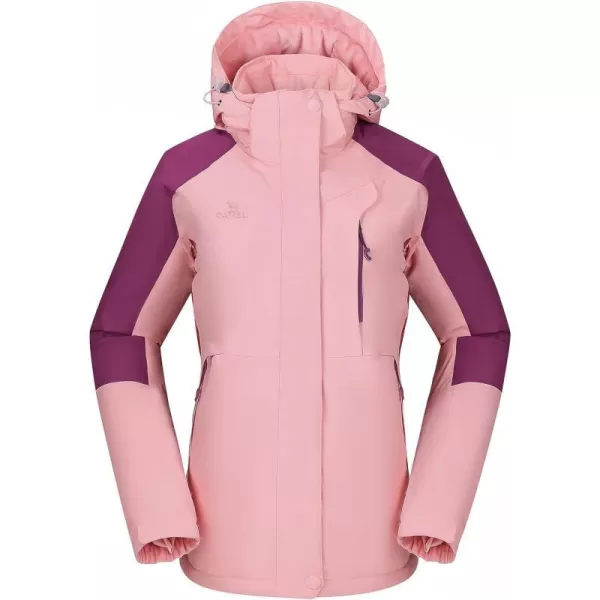 CAMEL CROWN Womens Ski Jacket with Hood Winter Thicken Windproof Raincoat Warm Fleece Mountain Female CoatPink