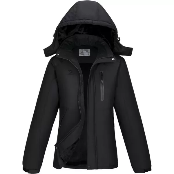 CAMEL CROWN Womens Warm Winter Ski Jackets Waterproof Snow Coat with Hood Mountain Windproof Rain JacketBlack