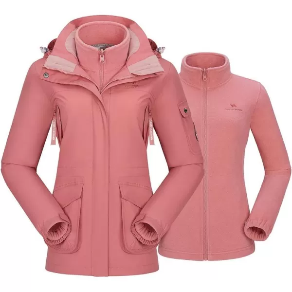 CAMEL CROWN Womens Waterproof Ski Jacket 3in1 Windbreaker Winter Coat Fleece Inner for Rain Snow Outdoor HikingPink415020