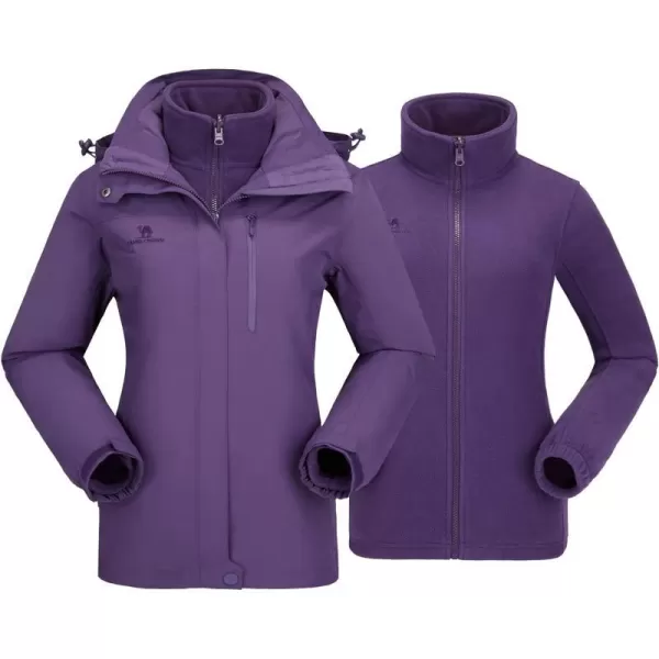 CAMEL CROWN Womens Waterproof Ski Jacket Winter Coat Windbreaker Fleece Inner Detachable Hood Snow Hiking OutdoorDark Purple109