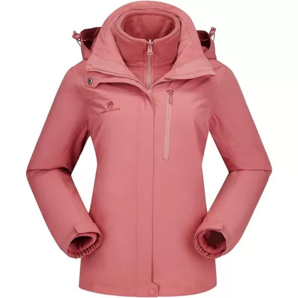 CAMEL CROWN Womens Waterproof Ski Jacket Winter Coat Windbreaker Fleece Inner Detachable Hood Snow Hiking OutdoorPink109