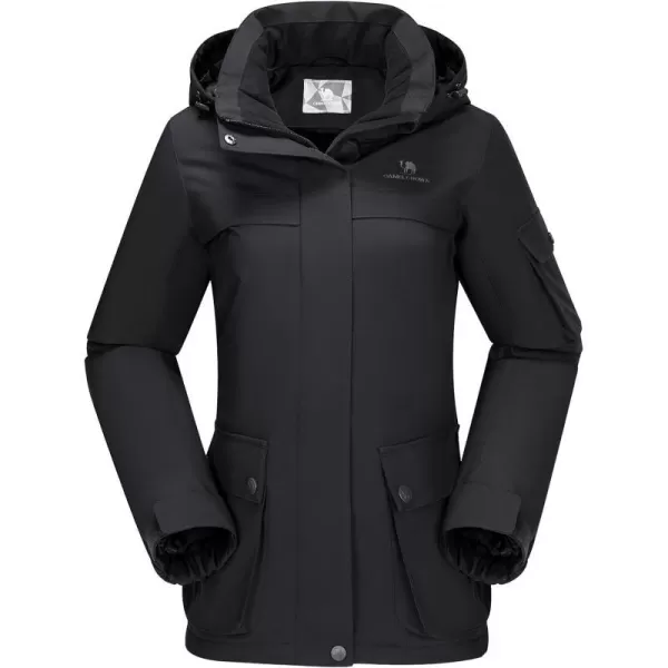 CAMEL CROWN Womens Waterproof Ski Snow Jacket Winter Coat with Warm Thickened Fleece Mountain Hooded Jacket WindbreakerBlack