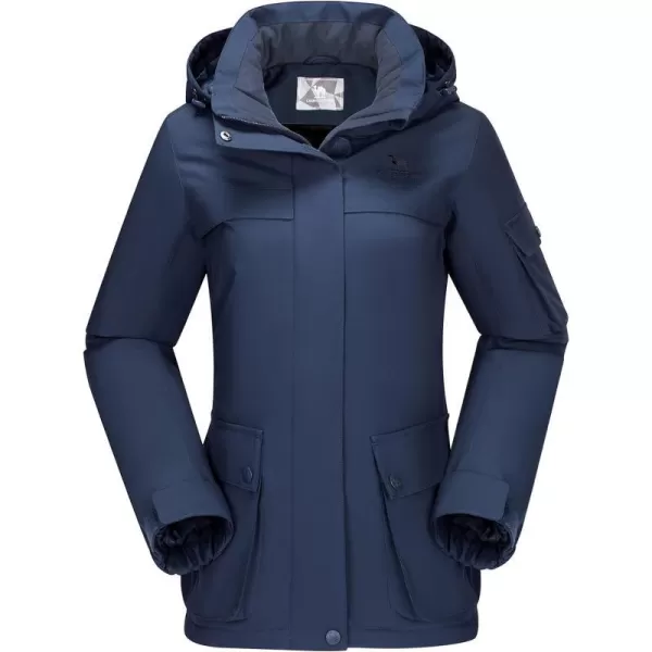 CAMEL CROWN Womens Waterproof Ski Snow Jacket Winter Coat with Warm Thickened Fleece Mountain Hooded Jacket WindbreakerDark Blue