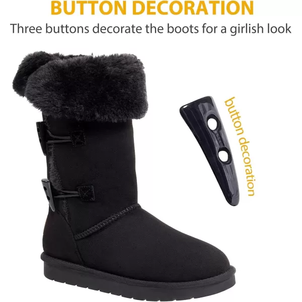 CAMEL CROWN 12 Tall Mid Calf Winter Boots for Women Faux Fur Snow Boot 3Button Suede Fashion Booties Knee HighBlack