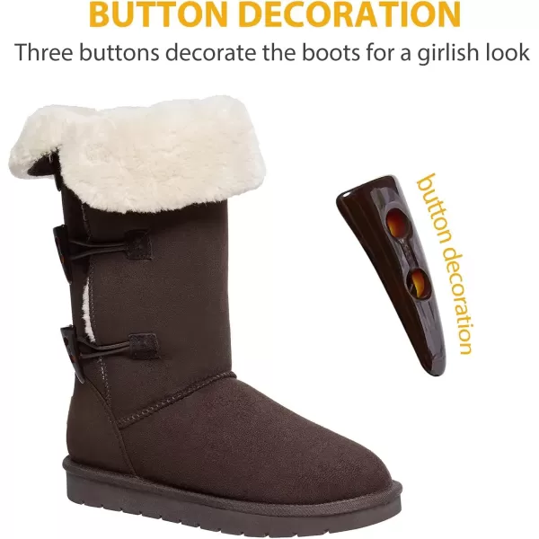 CAMEL CROWN 12 Tall Mid Calf Winter Boots for Women Faux Fur Snow Boot 3Button Suede Fashion Booties Knee HighBrown